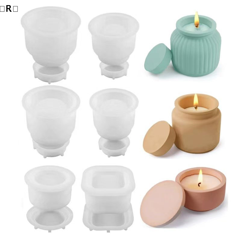 Candle Making Jars With Lids - 【R】1セット DIY キャンドルジャー シリコンモールド 蓋付き -