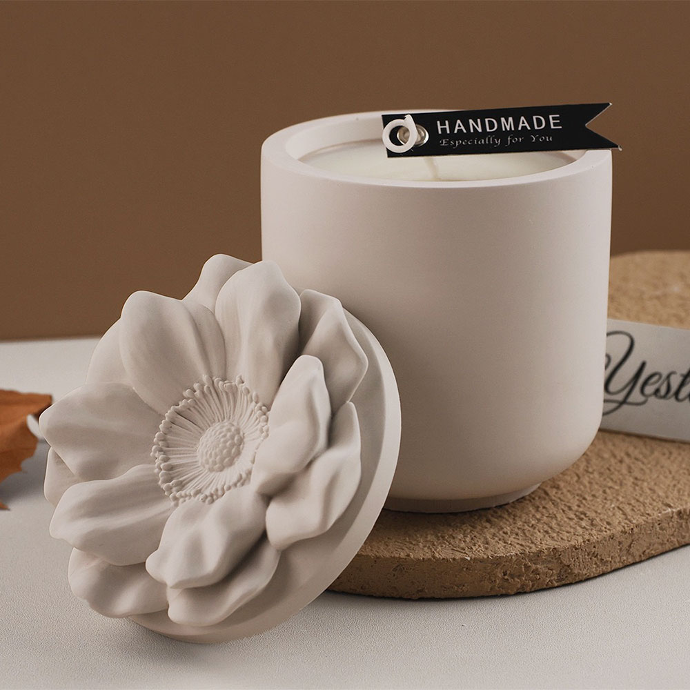 Candle Making Jars With Lids - ひまわり収納ボックスシリコンモールドDIY蓋付きキャンドルジャークラフト作り石膏コンクリート樹脂ジャー鋳型ホームデコレーション