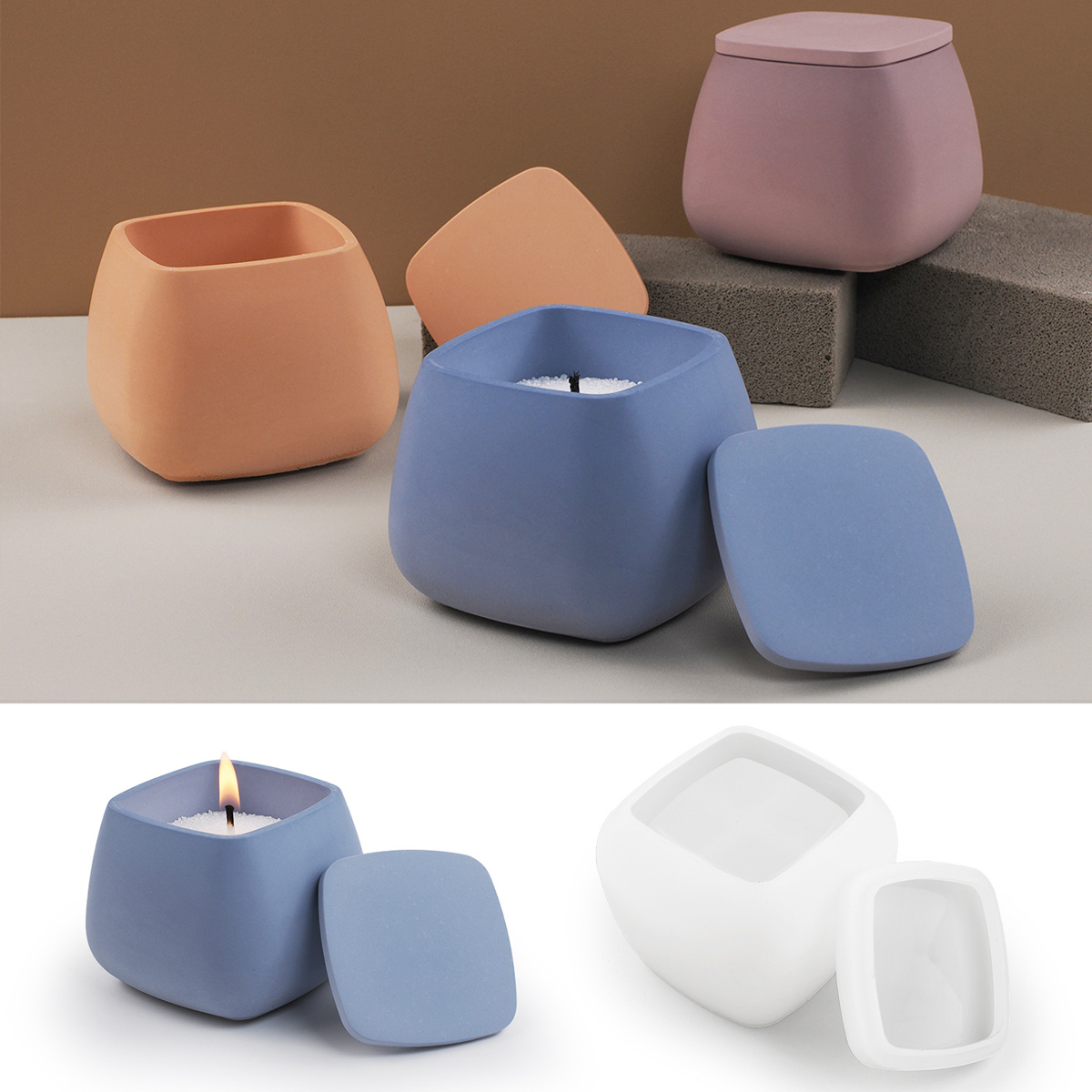 正方形のキャンドルジャーシリコーン型 DIY 蓋付きジュエリ - Candle Making Jars With Lids のレビューと価格