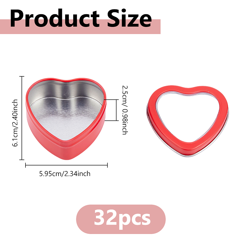 32個入り 2オンス ハート型メタル缶 透明窓付き蓋 ハート - Candle Making Jars With Lids のレビューと価格