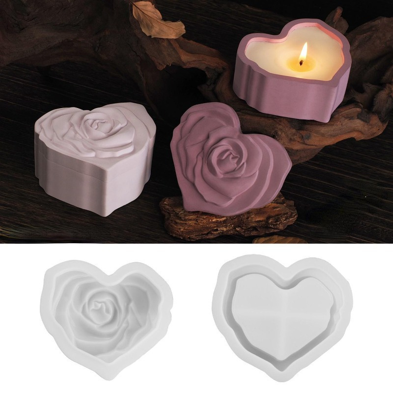 ハート型ローズシリコンモールド蓋付き 3D 彫刻キャンドルジ - Candle Making Jars With Lids のレビューと価格