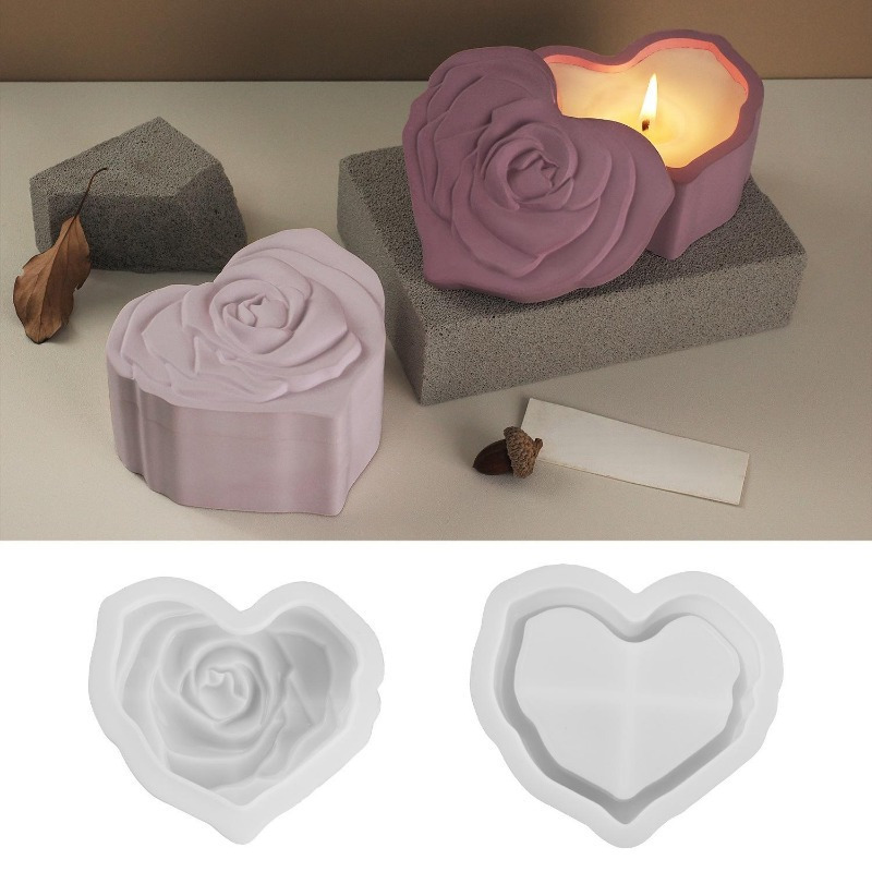 ハート型ローズシリコンモールド蓋付き 3D 彫刻キャンドルジ - Candle Making Jars With Lids のレビューと価格