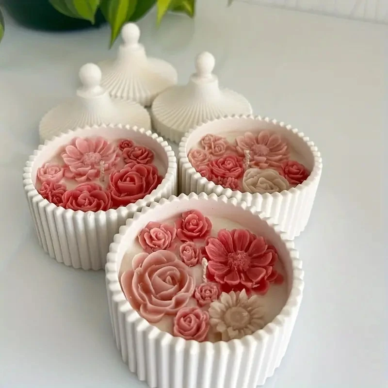 1セットのシリコンキャンドルジャー型、蓋付き、丸いストライプ - Candle Making Jars With Lids のレビューと価格