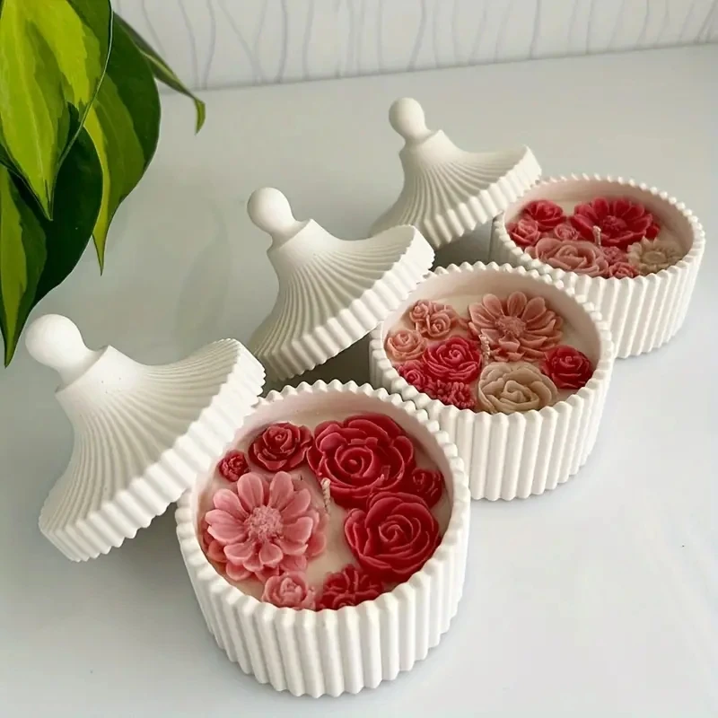 1セットのシリコンキャンドルジャー型、蓋付き、丸いストライプ - Candle Making Jars With Lids のレビューと価格