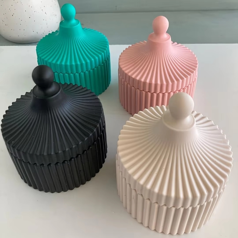 1セットのシリコンキャンドルジャー型、蓋付き、丸いストライプ - Candle Making Jars With Lids のレビューと価格